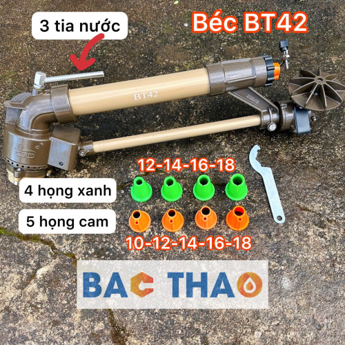 Béc BT42 - béc tưới phun mưa 3 tia có họng phun màu xanh kháng gió chống tắc béc